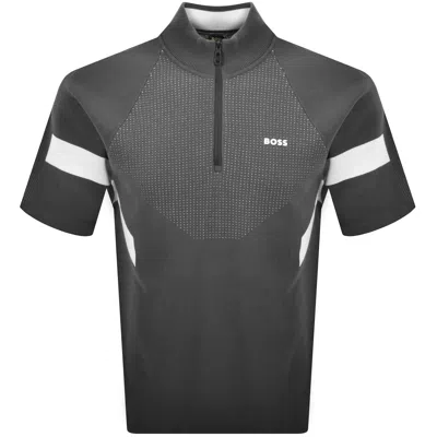 Boss Athleisure Boss Tennis Retro Knit Qz T Shirt Grey In Gray