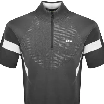 Boss Athleisure Boss Tennis Retro Knit Qz T Shirt Grey In Gray