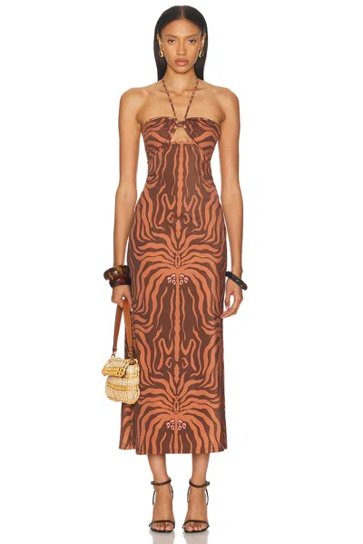 Johanna Ortiz Jungle Palms Halter Neck Midi Dress In Brown