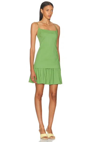 Staud Ari Gathered Cotton-blend Poplin Mini Dress In Green