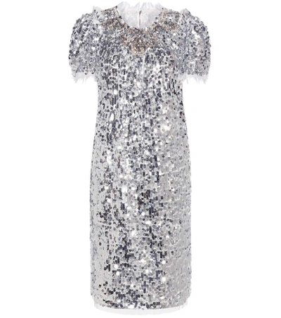 Shop Dolce & Gabbana Sequinned Dress In Silver