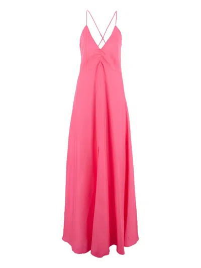 Forte Forte Fuchsia Sleeveless Long Dress With Criss-crossed Spaghetti Straps And Rear Button Closure