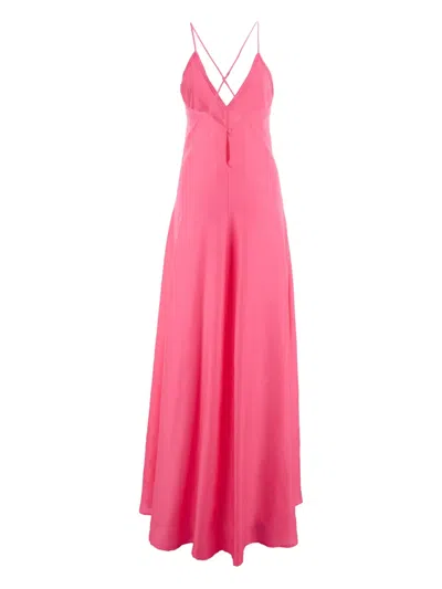Forte Forte Fuchsia Sleeveless Long Dress With Criss-crossed Spaghetti Straps And Rear Button Closure