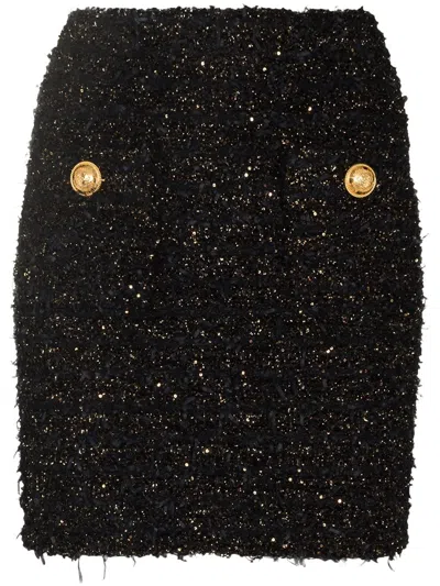 Balmain Button-embellished Tweed Mini Skirt