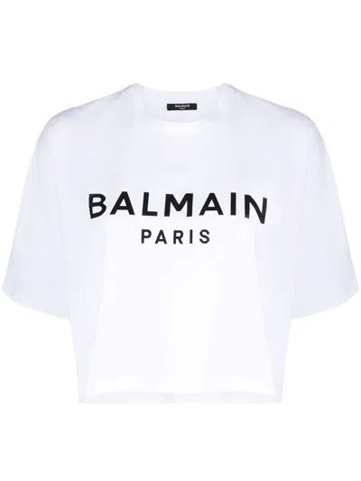 Balmain Logo Cotton Jersey Cropped T-shirt