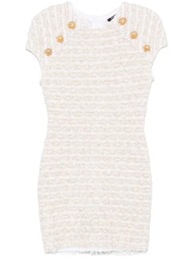 Balmain Mini Dress In Tweed Fabric In White