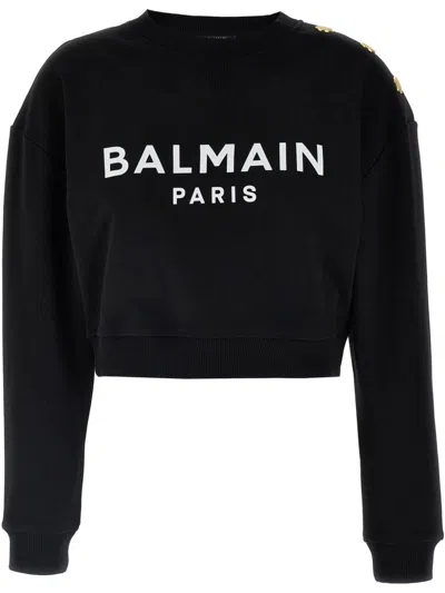 Balmain Women Logo Organic Cotton Cropped Sweatshirt