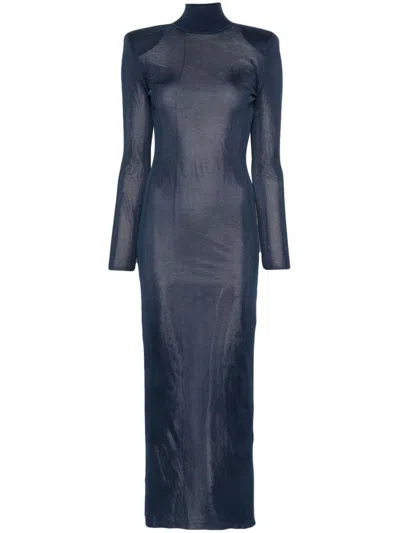 Self-portrait Ribbed Lurex Knit Turtleneck Maxi Dress