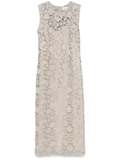 P.a.r.o.s.h Light Grey Lace Midi Dress