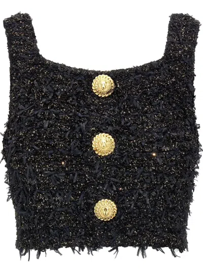 Balmain Women Tweed Cropped Top