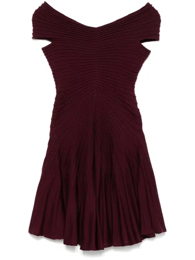 Alaïa Off-shoulder Sculpting Line Flared Wool Mini Dress
