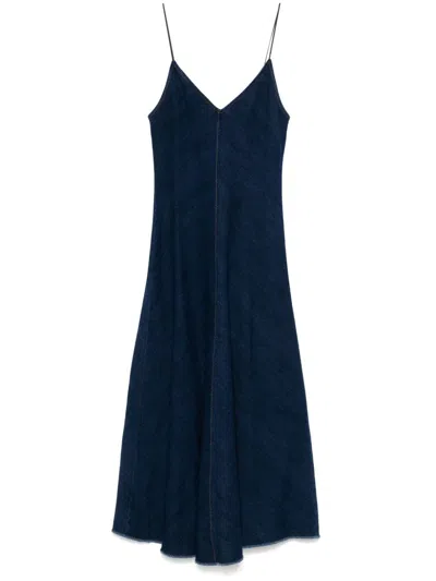 Forte Forte Cotton Denim Midi Dress With Frayed Edge