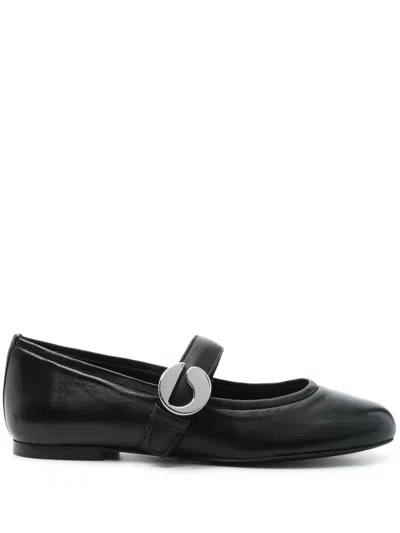 Coperni Calf Leather Ballerinas In Black With Logo-buckle Fastening