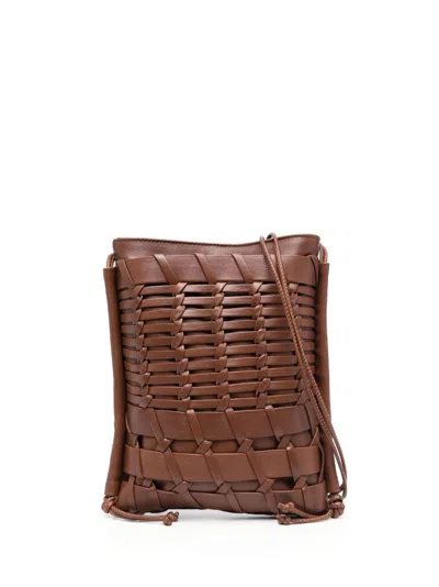 Hereu Trena Brown Flat Square Crossbody Bag In Handwoven Leather Woman