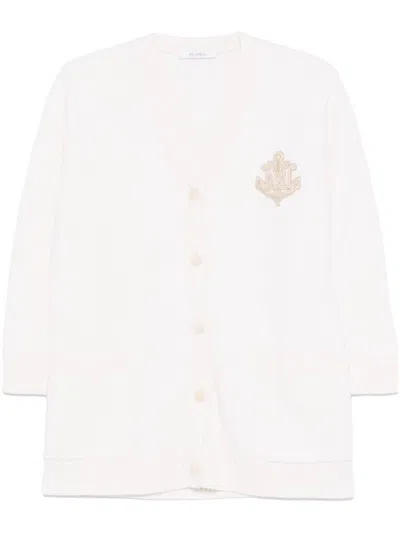 Max Mara Ravello Cardigan With Deep V-neck And Embroidered Emblem