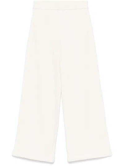 Max Mara Elastic Waistband Lightweight Wide Leg Trousers In Neutral