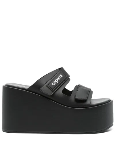 Coperni Black Wedges With Logo Patch On The Front And Touch-strap Closure In Leather Woman