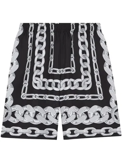 Versace Men Medusa Chains Silk Shorts In Black