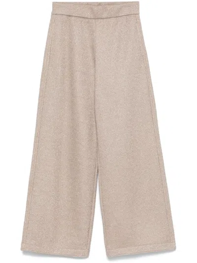 Max Mara Wide-leg Cotton Blend Trousers With Metallic Threading