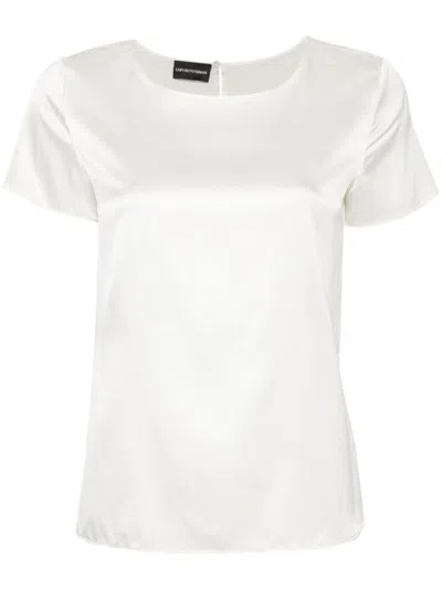 Emporio Armani White Stretch Silk T-shirt With Rear Key-hole
