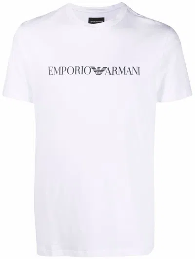Emporio Armani White And Black Crewneck T-shirt With Writing In White
