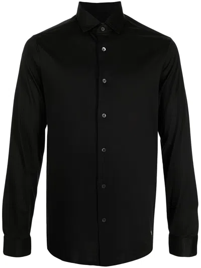 Emporio Armani Cotton Poplin Shirt With Buttoned Cuffs And Curved Hem