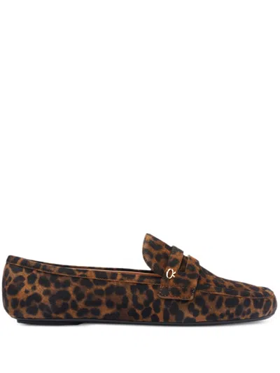 Gianvito Rossi Leopard Velour Penny Loafers
