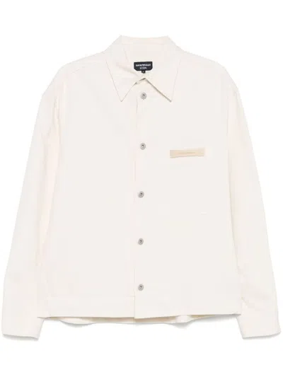 Emporio Armani Point Collar Cotton Jacket With Chest Pocket In Neutral
