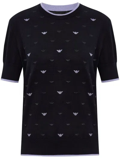 Emporio Armani Jumper With All-over Micro Eagle Embroidery In Multi