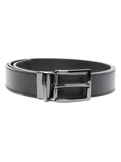 Emporio Armani Adjustable Leather Belt Grained Texture