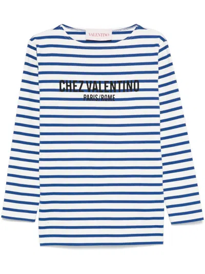 Valentino Long Sleeve Cotton T-shirt With Striped Pattern