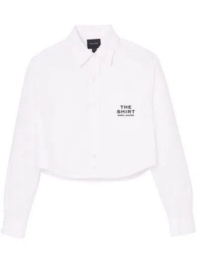 Marc Jacobs Womens The Cropped Text-embroidery Cotton Shirt White