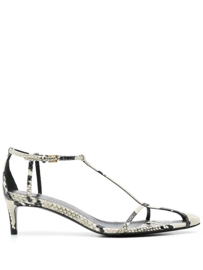 Khaite Python-embossed Leather T-strap Sandals