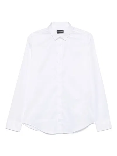 Emporio Armani Cotton Shirt With Button-down Collar And Curved Hem