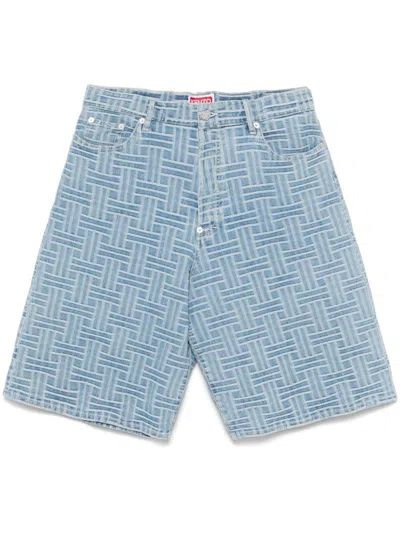 Kenzo Mens Regular-fit Weave-pattern Denim Shorts Bleached Blue Denim