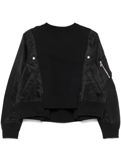 Sacai Crewneck Sweater With Satin Panels And Zip Pocket