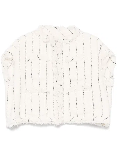 Sacai Tweed Vest With Short Sleeves And Frayed Edge