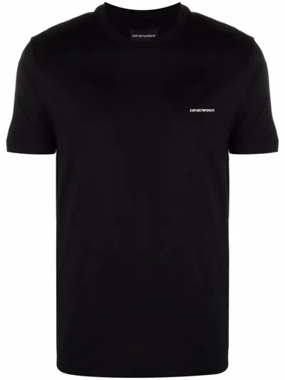 Emporio Armani Black T-shirt With Logo Lettering On The Front In Cotton And Lyocell Blend Man