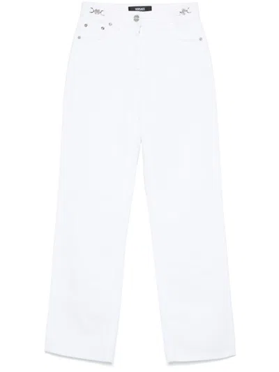 Versace High-waist Straight-leg Cotton Jeans In White