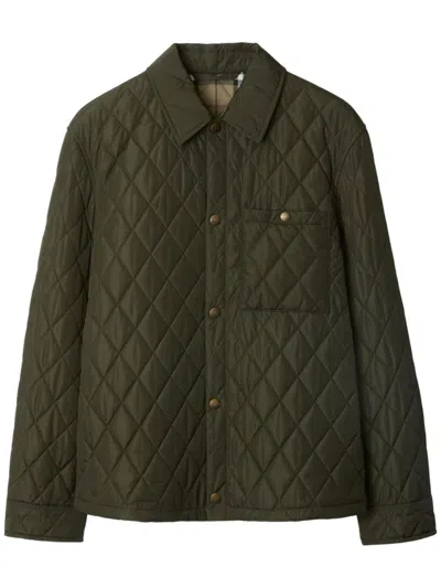 Burberry Green Quilted Jacket With Classic Collar In Tech Fabric Man