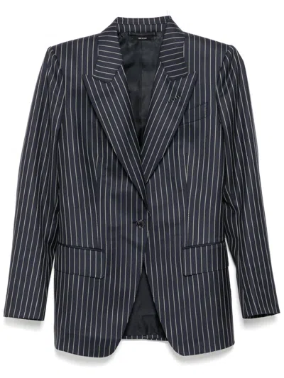 Tom Ford Single Breasted Wool Flannel Jacket With Stripes