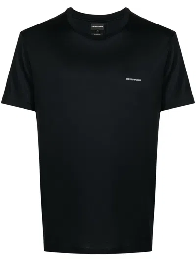 Emporio Armani Black T-shirt With Logo Lettering On The Front In Cotton And Lyocell Blend Man
