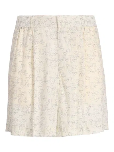 Emporio Armani White Allover Logo Bermuda Shorts