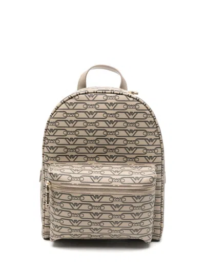 Emporio Armani Mini Monogram-print Backpack In Neutral