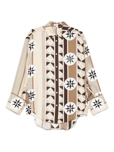 Loewe Abstract-print Silk Shirt In Brown