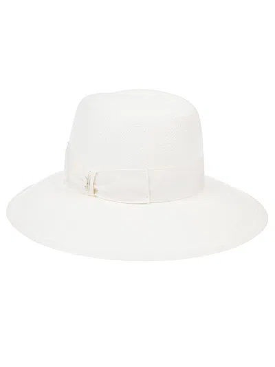 Borsalino Wide Brim Straw Hat With Ribbon Detail In White
