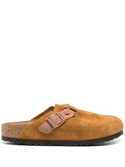 Birkenstock Round Toe Buckle-detailing Suede Mules