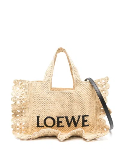 Loewe Small Ruffled Tote Bag In Raffia