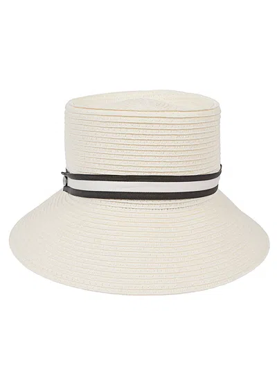 Borsalino Striped Band Ribbon Detail Wide Brim Hat