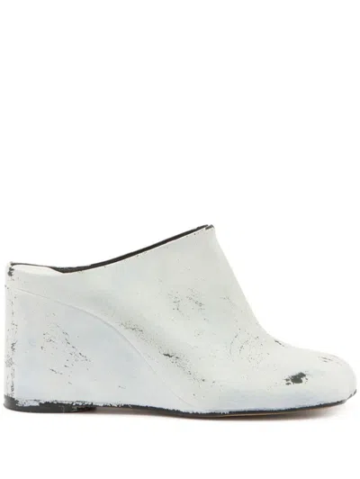 Mm6 Maison Margiela Distressed Leather Wedge Heel Slippers